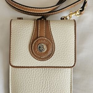 Bruno Magli Cream and Brown Leather Crossbody Phone Bag